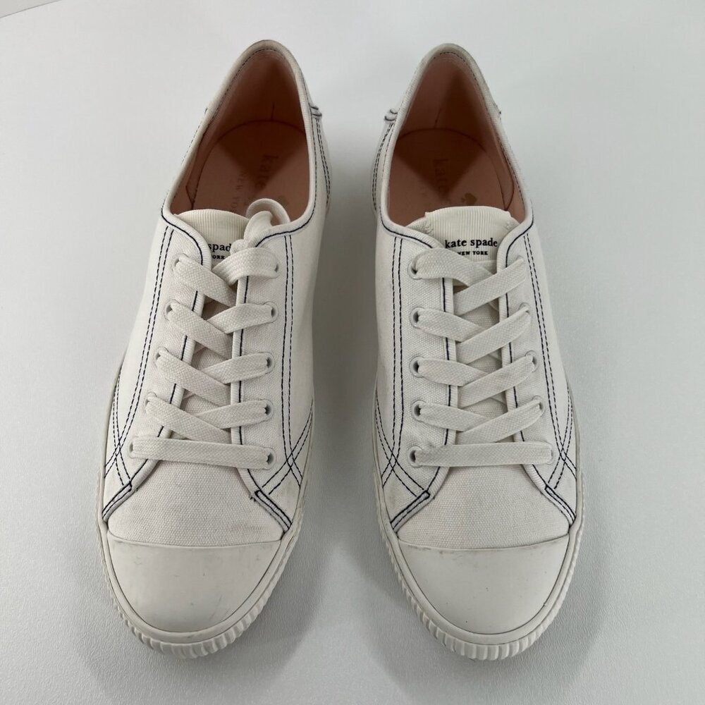Kate Spade Tommi Tennison Canvas Sneakers Womens 10 B Low Top Lace Up Flat White
